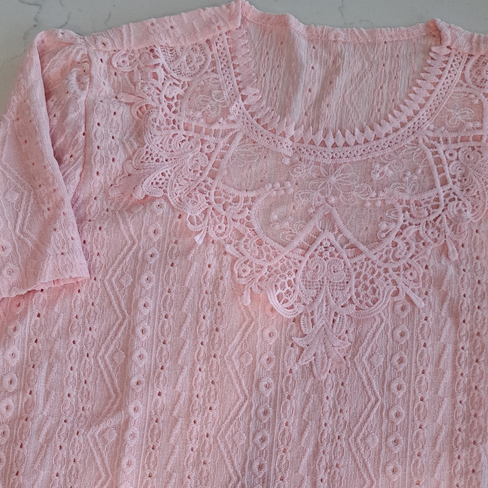 New Lace Top, Sh.sleeve, Pink - Picture 2 of 5
